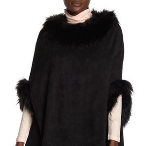Dolce Cabo - Faux Suede Faux Fur Trim Poncho